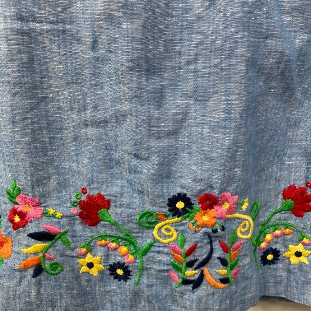 Talbots Embroidered Needlework Floral Linen Blend Skirt Blue Lined Sz 8 - Picture 2 of 8